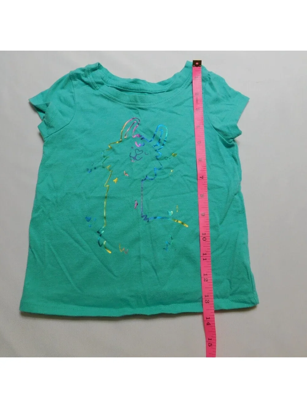 Cat & Jack Toddler Girls Teal Green Llama T Shirt Size 2T Rainbow Metallic Tee